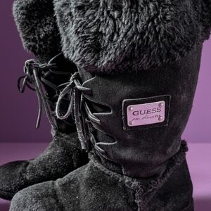 Guess Black Suede Fur Boots